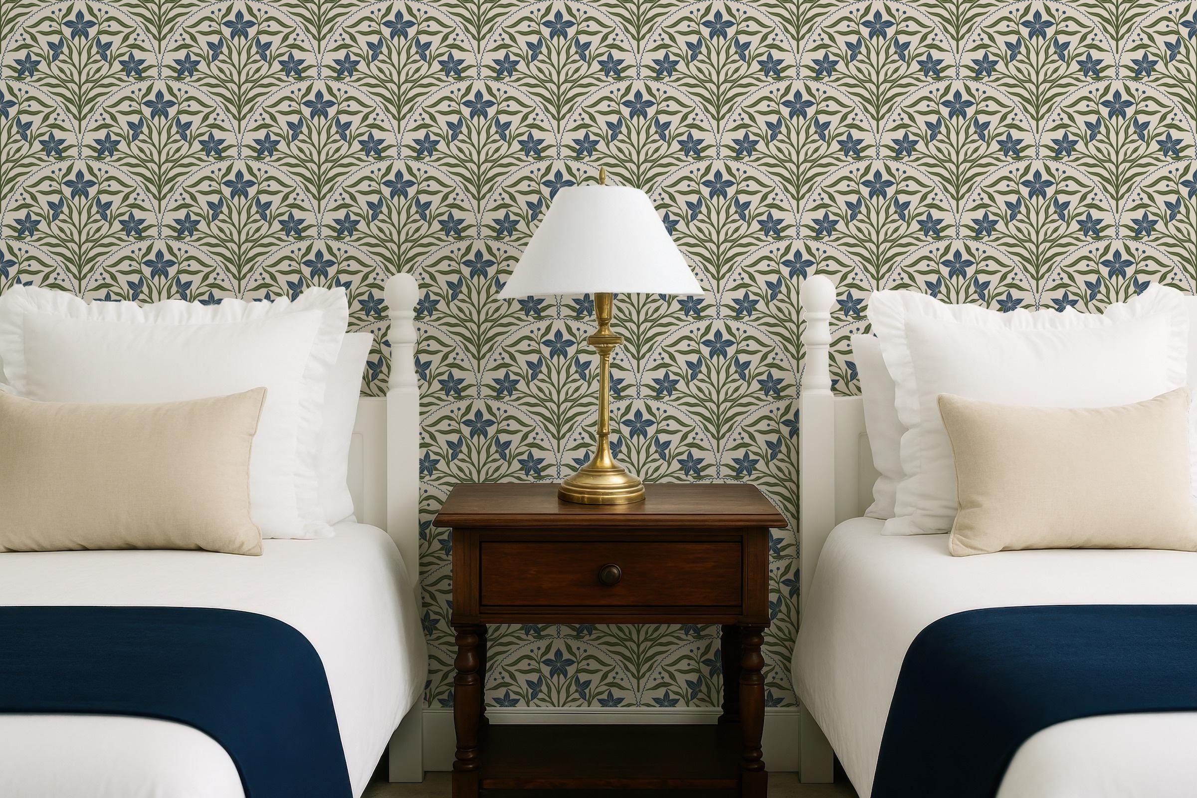 Craftsman-style interior with a refined wallpaper feature wall